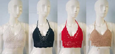 Handmade Crochet Needle Woven Bikini Bra Halter Knitted Beach Overclothes Split