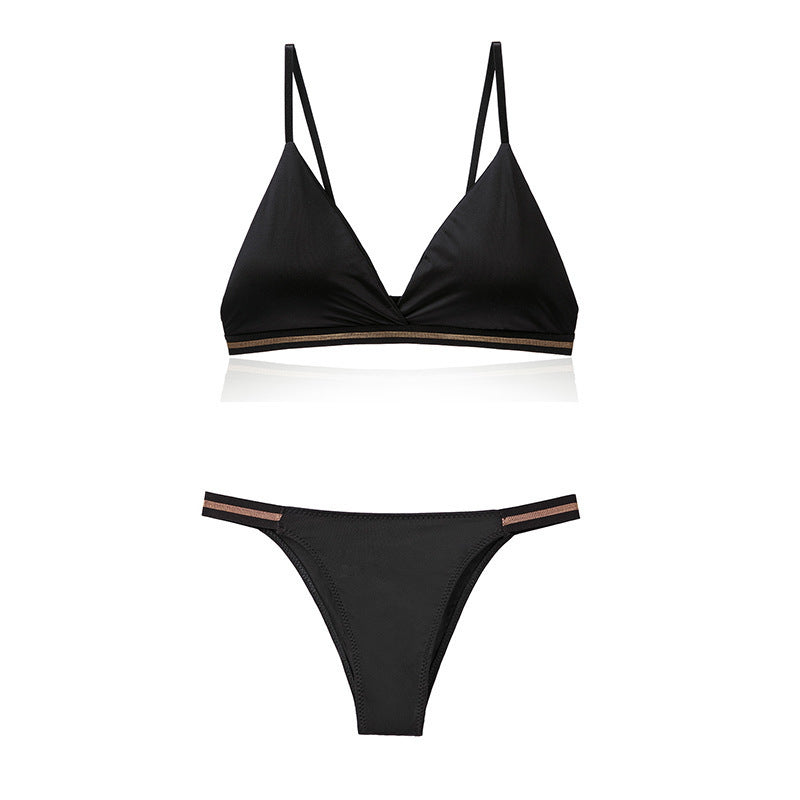 Light Luxury Edition Ice Silk Chest-wrapped Women's Beauty Back Underwear Women's Pure Desire Bra Set Bikini