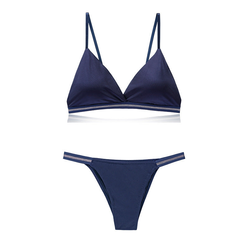 Light Luxury Edition Ice Silk Chest-wrapped Women's Beauty Back Underwear Women's Pure Desire Bra Set Bikini