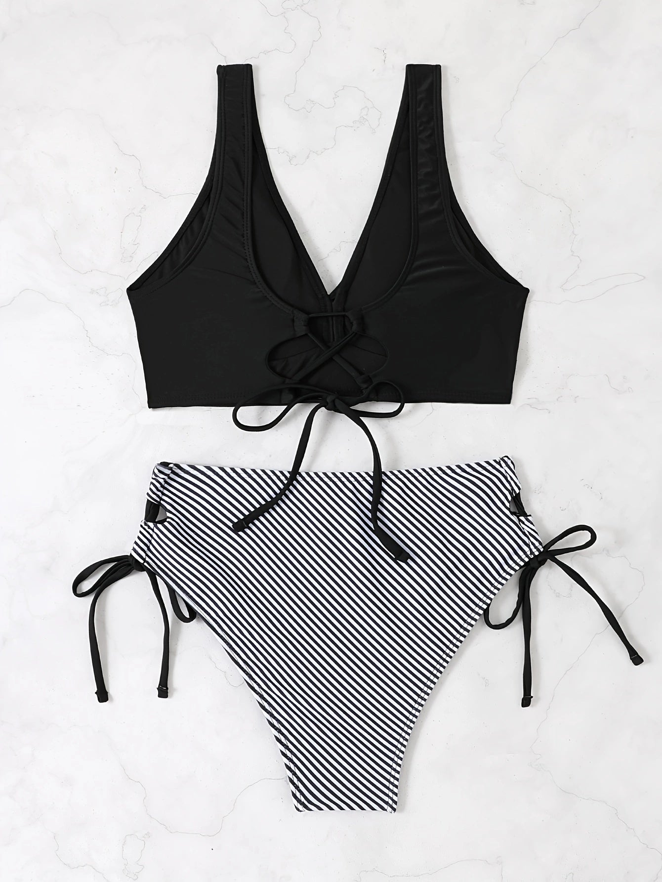 Women's Bikini Set - Checkered Pattern - Back Ties - Sexy Two-piece - Beach Style Bikini
