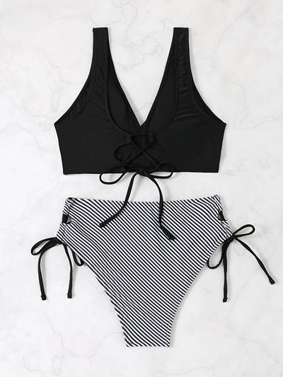 Women's Bikini Set - Checkered Pattern - Back Ties - Sexy Two-piece - Beach Style Bikini
