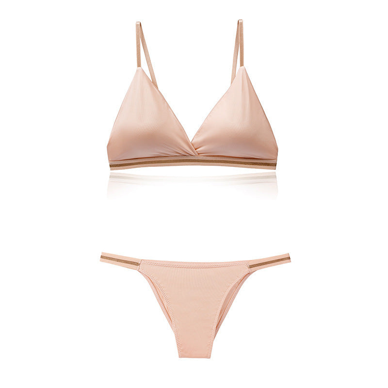 Light Luxury Edition Ice Silk Chest-wrapped Women's Beauty Back Underwear Women's Pure Desire Bra Set Bikini