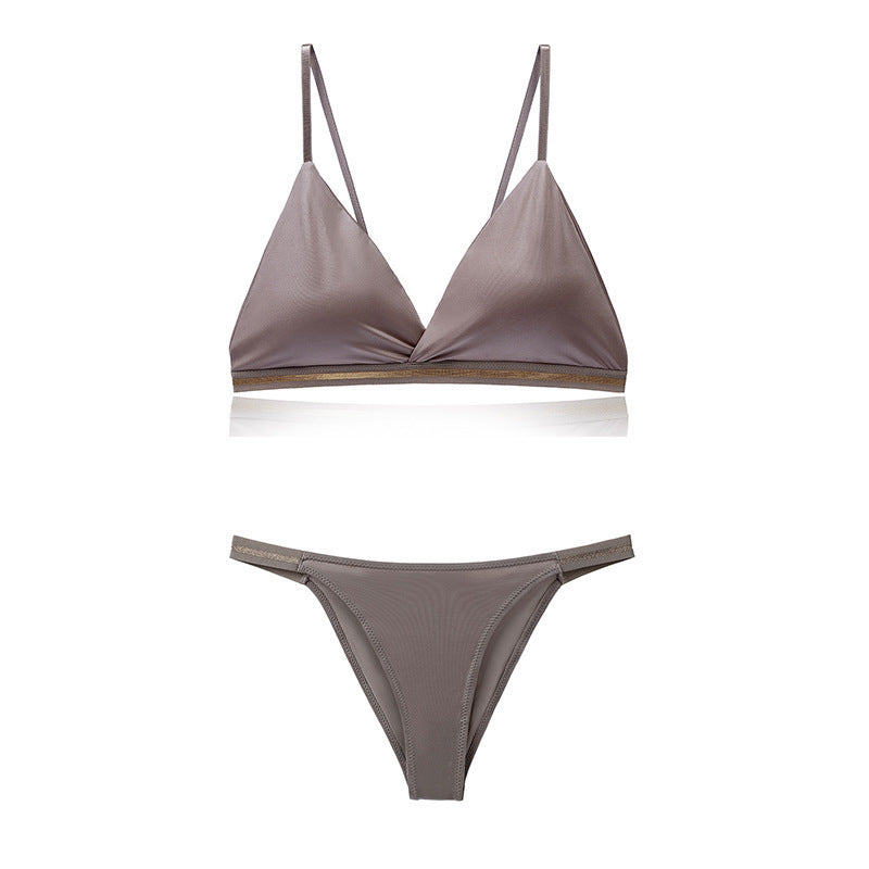 Light Luxury Edition Ice Silk Chest-wrapped Women's Beauty Back Underwear Women's Pure Desire Bra Set Bikini