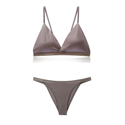 Light Luxury Edition Ice Silk Chest-wrapped Women's Beauty Back Underwear Women's Pure Desire Bra Set Bikini